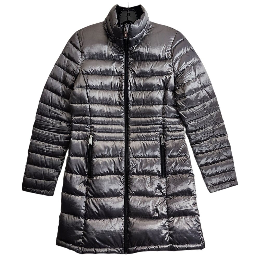 ANDREW MARC Jacket Womens Small/CH Gray Puffer Down Packable Lightweight Hooded